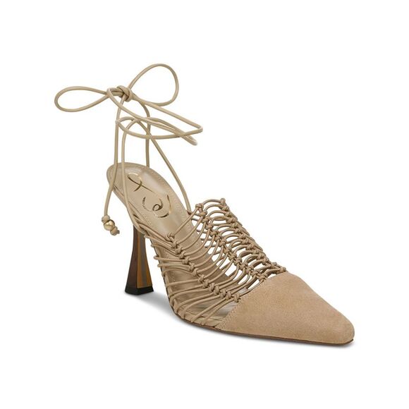 NWT SAM EDELMAN Womens Beige Caged Stretch Trinity Pointed Toe Leather Pumps 8 M - Picture 1 of 5